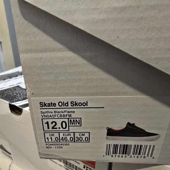 VANS Old Skool Skate Old Skool Spitfire Black/Flame Authentic 100% MENS 12 NEW - Picture 9 of 16